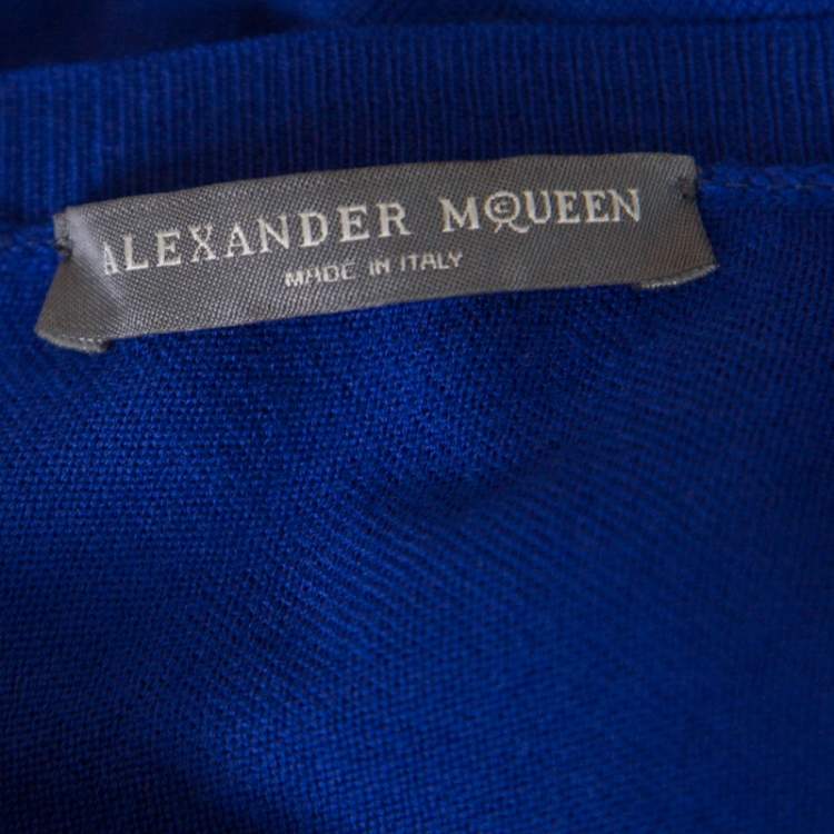 Pre Owned Alexander McQueen Blue Wool Draped Back Sweater Tunic XS