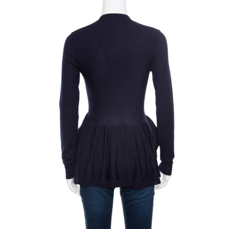 مملوكة مسبقًا Alexander McQueen Navy Blue Wool Asymmetric Cardigan S