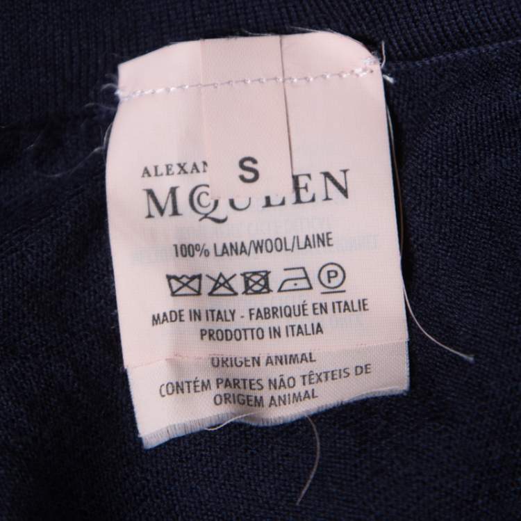 مملوكة مسبقًا Alexander McQueen Navy Blue Wool Asymmetric Cardigan S