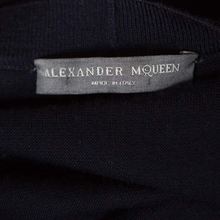 مملوكة مسبقًا Alexander McQueen Navy Blue Wool Asymmetric Cardigan S