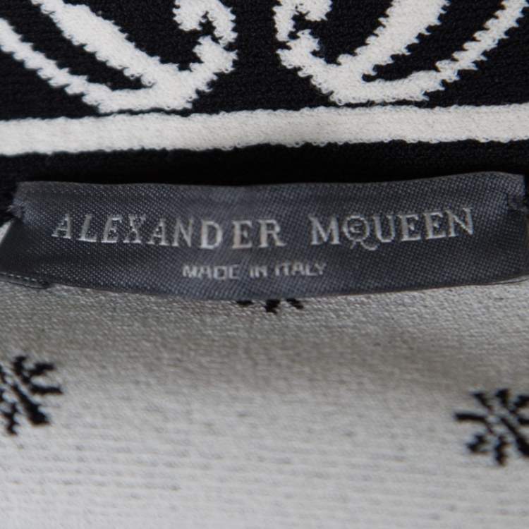 Pre Owned Alexander McQueen Monochrome Floral Jacquard Knit Off Shoulder Dress M