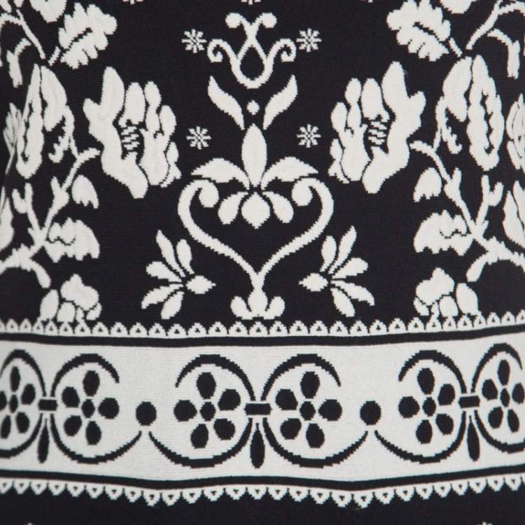 Pre Owned Alexander McQueen Monochrome Floral Jacquard Knit Off Shoulder Dress M