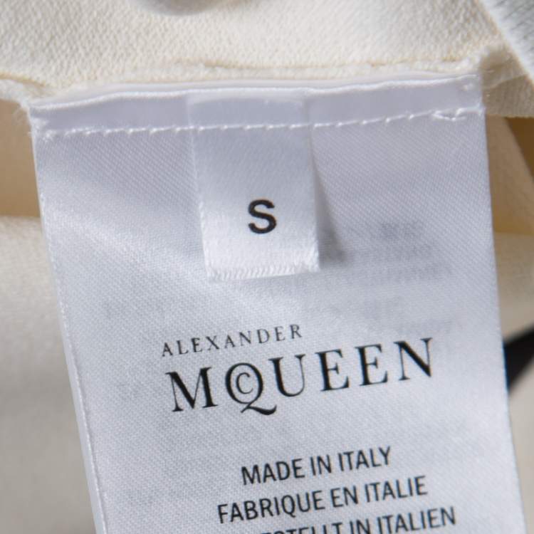 Pre Owned Alexander McQueen Ivory Rib Knit Contrast Cut Out Hem Detail Pencil Skirt S
