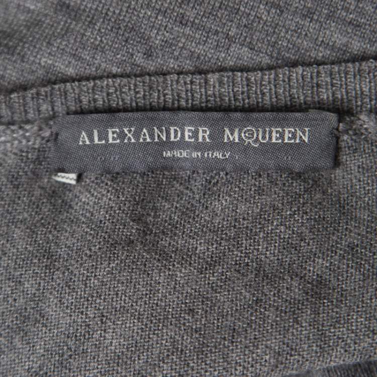 Pre Owned Alexander McQueen Grey Melange Wool Asymmetric Sleeve Oversized Shift Dress S