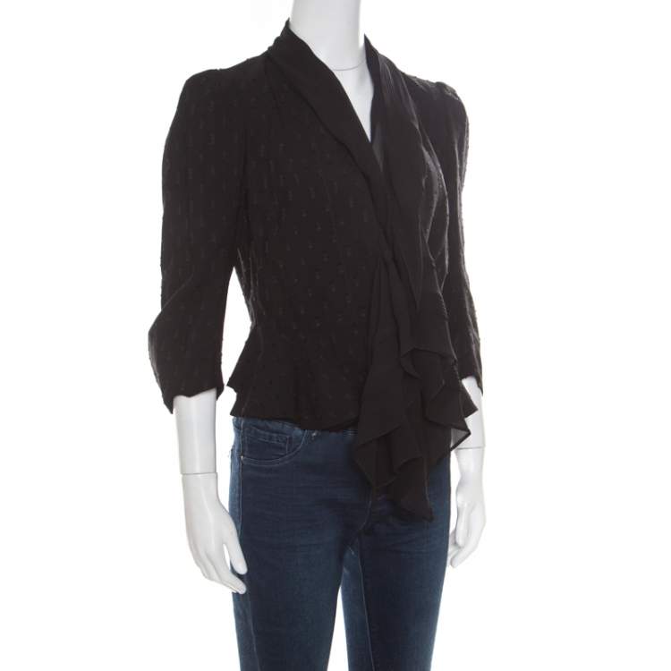 Pre Owned Alexander McQueen Black Faux Layered Drape Detail Cropped Blazer S