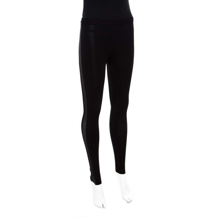 Pre Owned Alexander McQueen Black Stretch Knit Shimmer Mesh Insert Leggings S