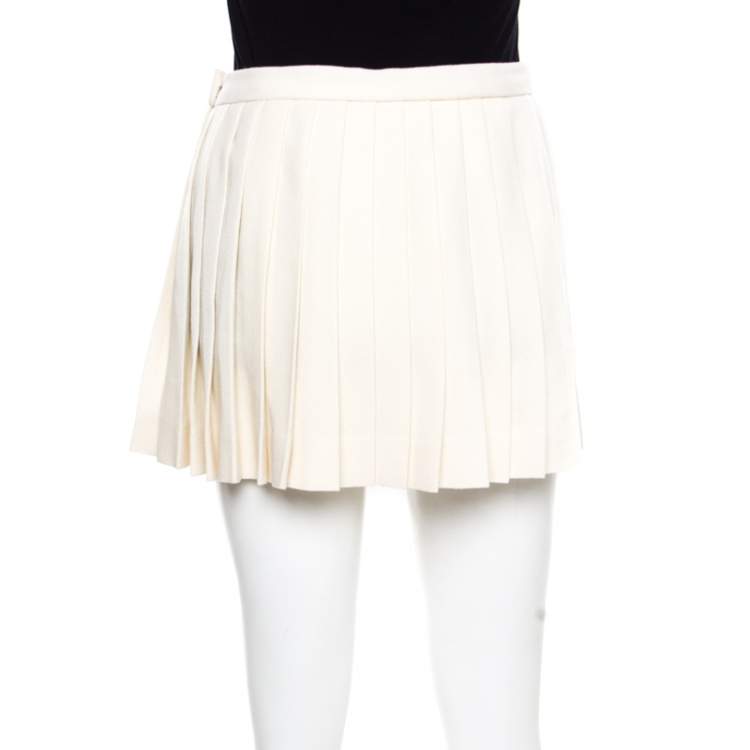 مملوكة مسبقًا Alexander McQueen Ecru Fleece Wool Accordion Pleated Mini Skirt S