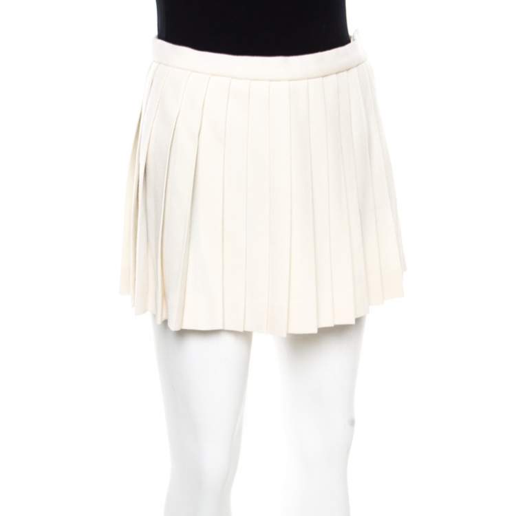مملوكة مسبقًا Alexander McQueen Ecru Fleece Wool Accordion Pleated Mini Skirt S
