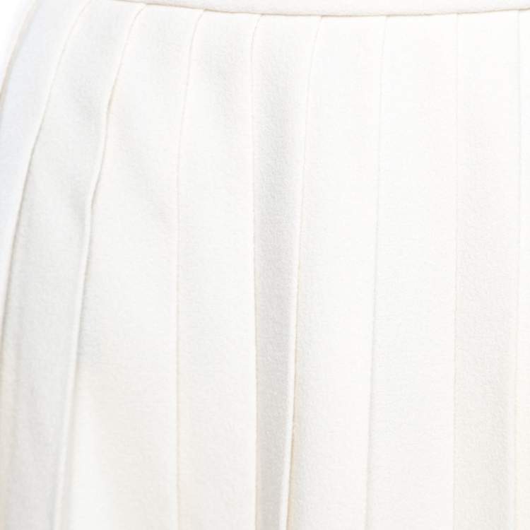 مملوكة مسبقًا Alexander McQueen Ecru Fleece Wool Accordion Pleated Mini Skirt S