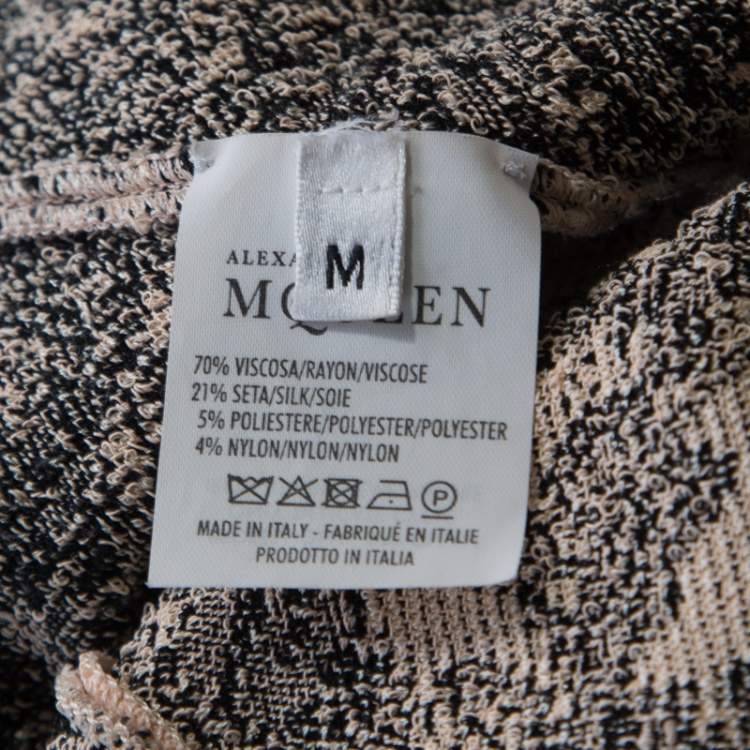 Pre Owned Alexander McQueen Bicolor Jacquard Knit Sleeveless Fit and Flare Dress M