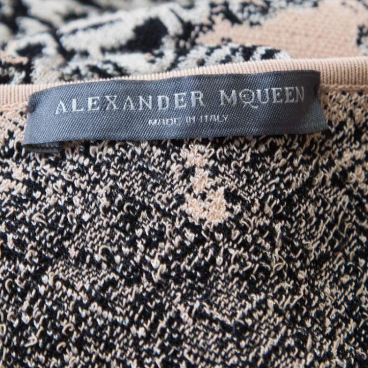 Pre Owned Alexander McQueen Bicolor Jacquard Knit Sleeveless Fit and Flare Dress M