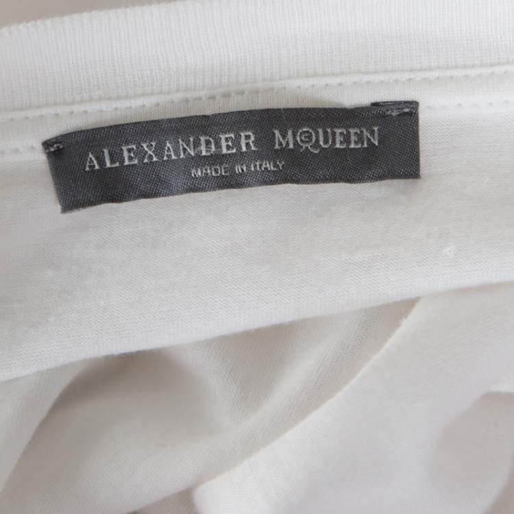 Pre Owned Alexander McQueen White Cotton Floral Embroidered Silk Sleeve Detail Oversized T-Shirt S