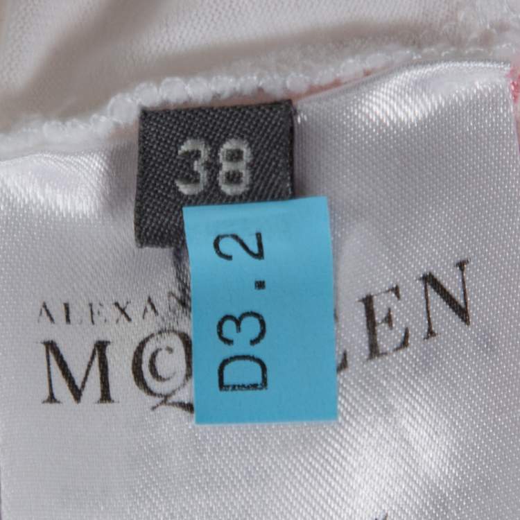 Pre Owned Alexander McQueen White Cotton Floral Embroidered Silk Sleeve Detail Oversized T-Shirt S