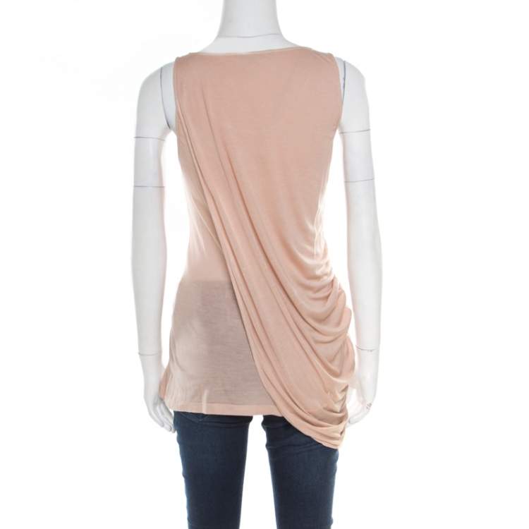 Pre Owned Alexander McQueen Peach Modal Jersey Layered Asymmetric Sleeveless Top M
