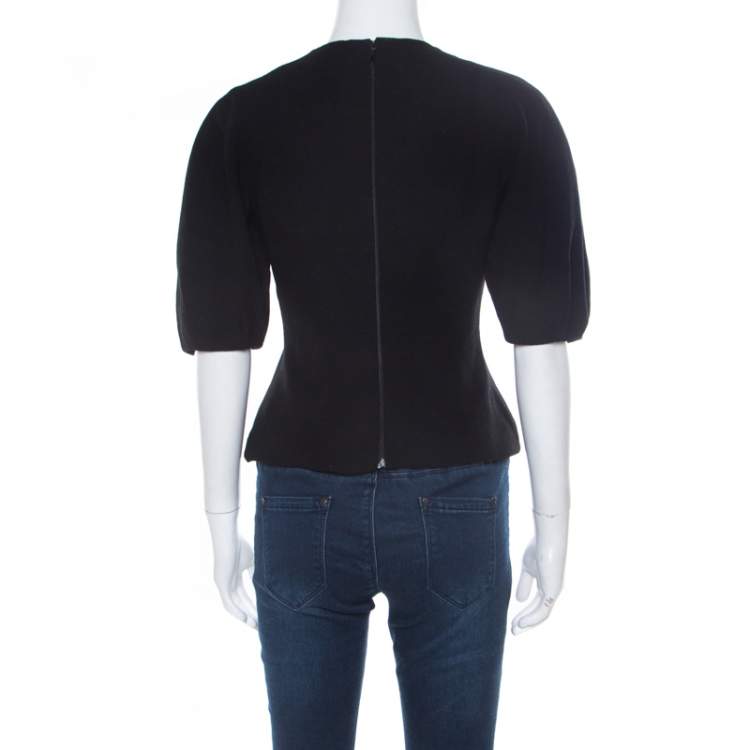 Pre Owned Alexander McQueen Black Floral Embellished Wool Top S
