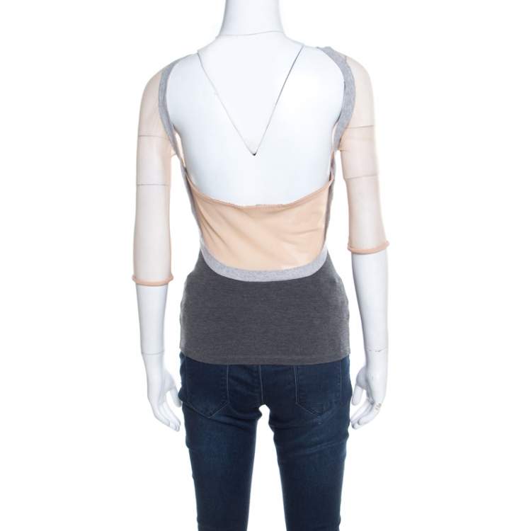 Pre Owned Alexander McQueen Grey Jersey Mesh Insert Cropped T-Shirt M