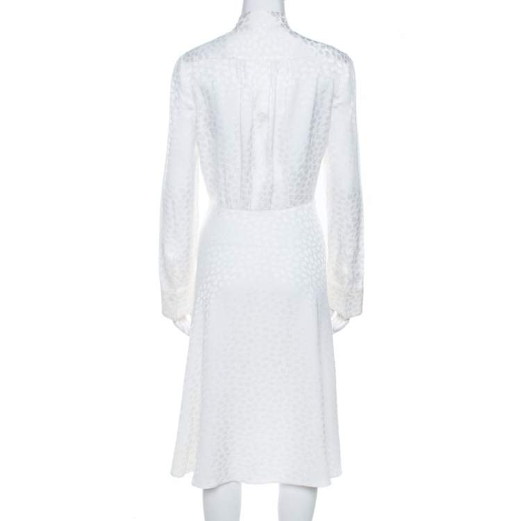 Pre Owned Alexander McQueen Cream Leaf Jacquard Asymmetric Hem Shirt Dress S