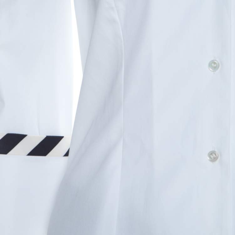 Pre Owned Alexander McQueen White Cotton Striped Piping Detailed Shirt M 