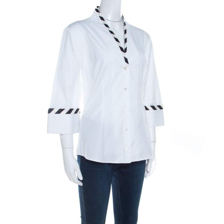 Pre Owned Alexander McQueen White Cotton Striped Piping Detailed Shirt M 