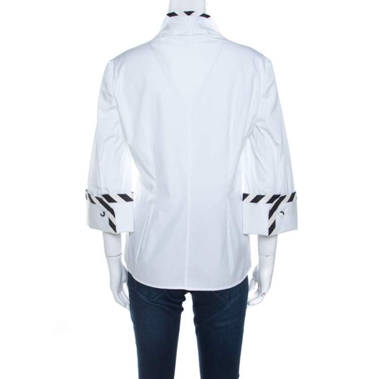 Pre Owned Alexander McQueen White Cotton Striped Piping Detailed Shirt M 