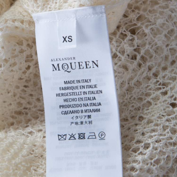 Pre Owned Alexander McQueen Ecru Crochet Knit Wool Lace Shetland Maxi Dress XS