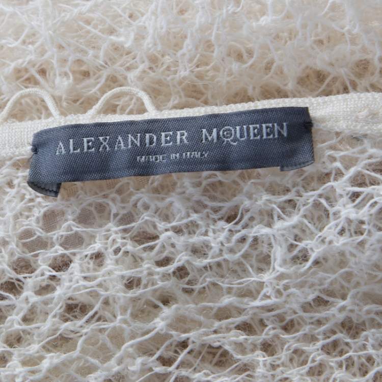 Pre Owned Alexander McQueen Ecru Crochet Knit Wool Lace Shetland Maxi Dress XS