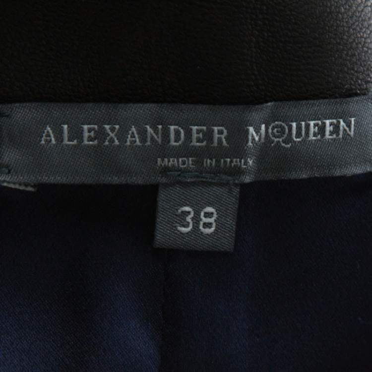 Pre Owned Alexander McQueen Black Leather Asymmetric Ruffle Short Skirt S