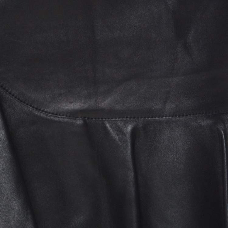 Pre Owned Alexander McQueen Black Leather Asymmetric Ruffle Short Skirt S