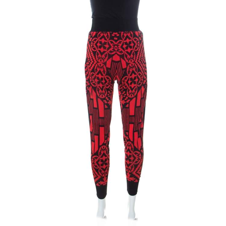 Pre Owned Alexander McQueen Black and Red Printed Knit Jogger Pants S 