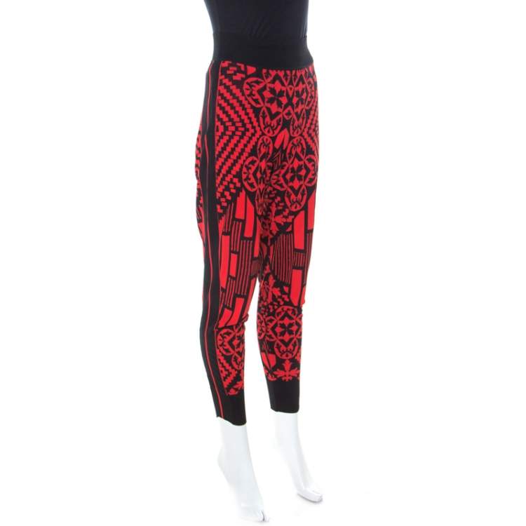 Pre Owned Alexander McQueen Black and Red Printed Knit Jogger Pants S 