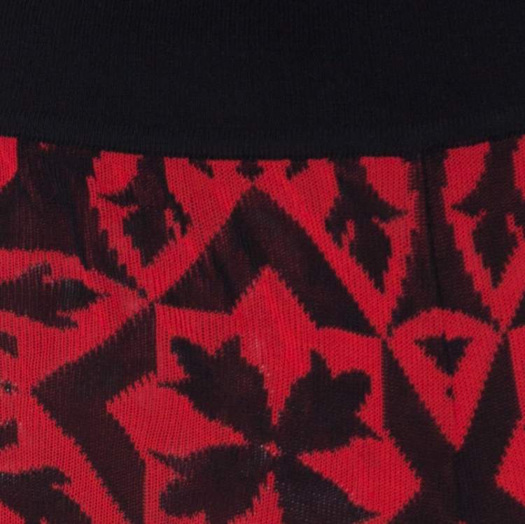 Pre Owned Alexander McQueen Black and Red Printed Knit Jogger Pants S 