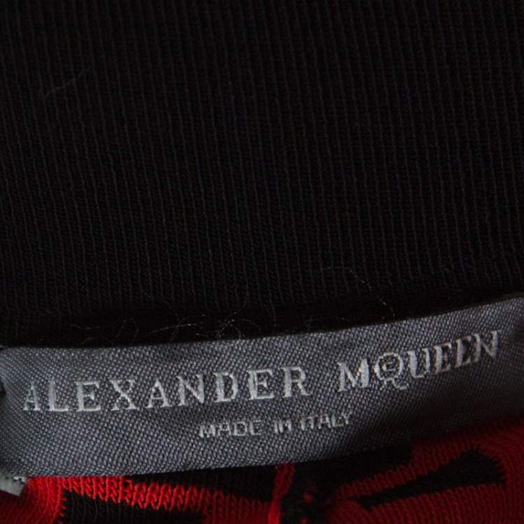 Pre Owned Alexander McQueen Black and Red Printed Knit Jogger Pants S 