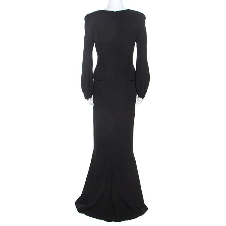 Pre Owned Alexander McQueen Black Silk Long Sleeve Peplum Gown M