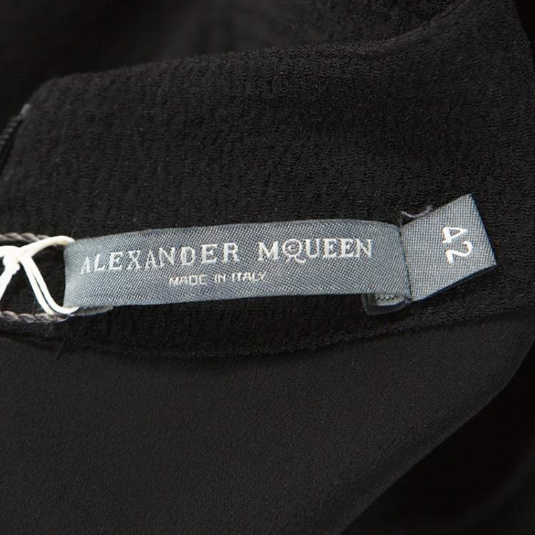 Pre Owned Alexander McQueen Black Silk Long Sleeve Peplum Gown M