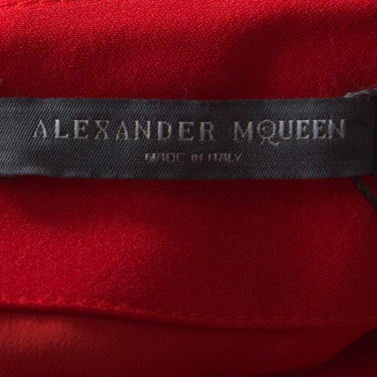 Pre Owned Alexander McQueen Coral Red Crepe Ruched Detail  Maxi Skirt L