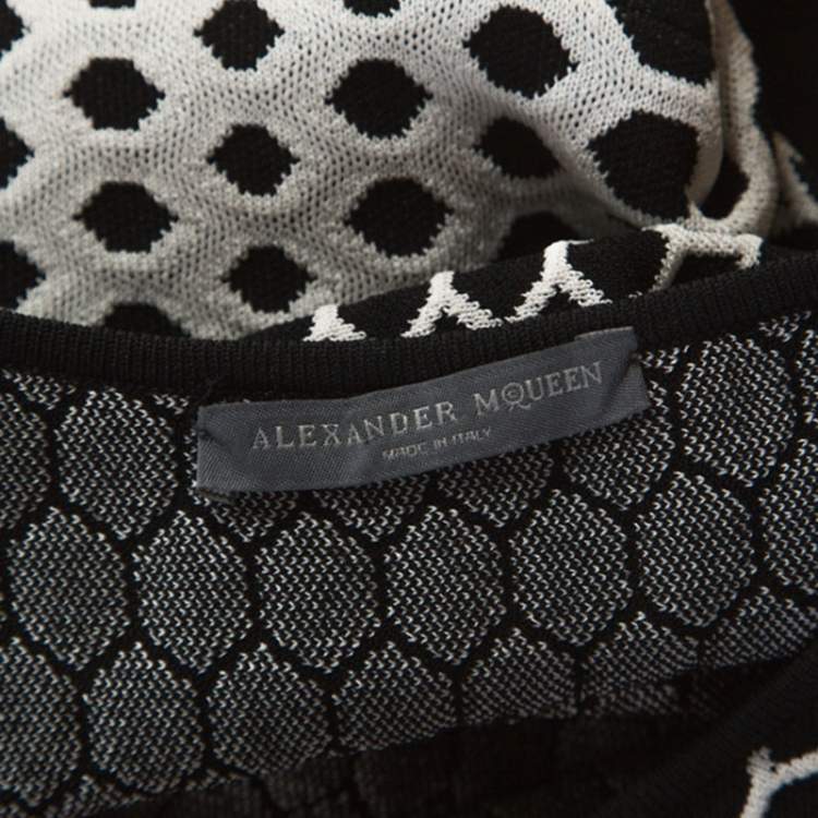 Pre Owned Alexander McQueen Monochrome Honeycomb Pattern Stretch Knit Dress L