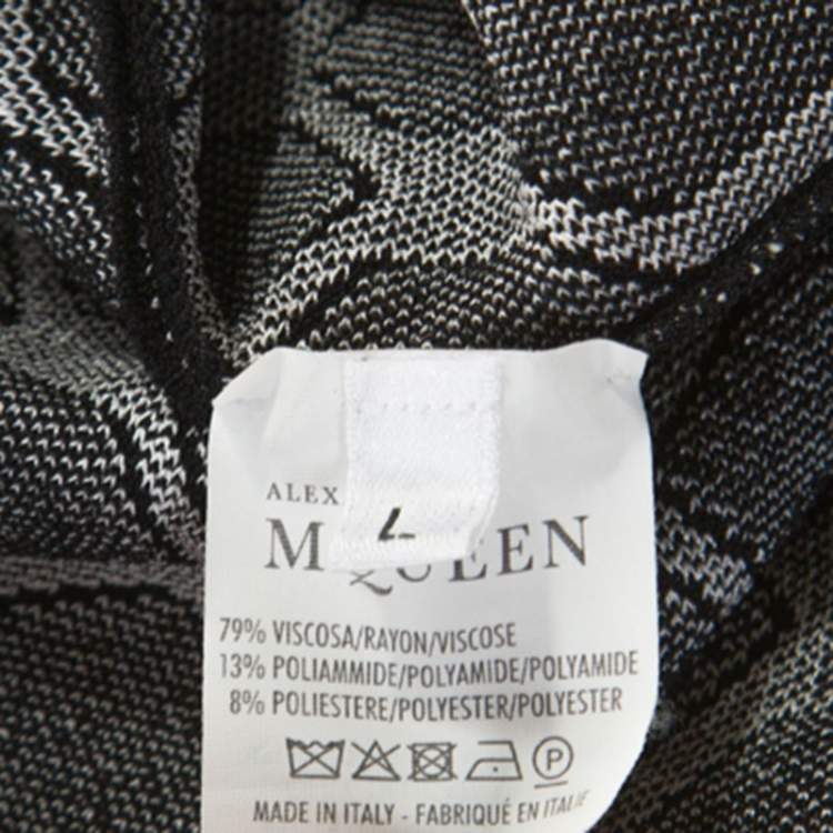 Pre Owned Alexander McQueen Monochrome Honeycomb Pattern Stretch Knit Dress L