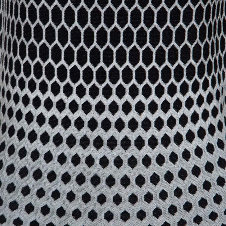 Pre Owned Alexander McQueen Monochrome Honeycomb Pattern Stretch Knit Dress L