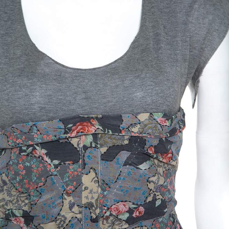 Pre Owned Alexander McQueen Multicolor Printed Silk Asymmetric Maxi Dress S