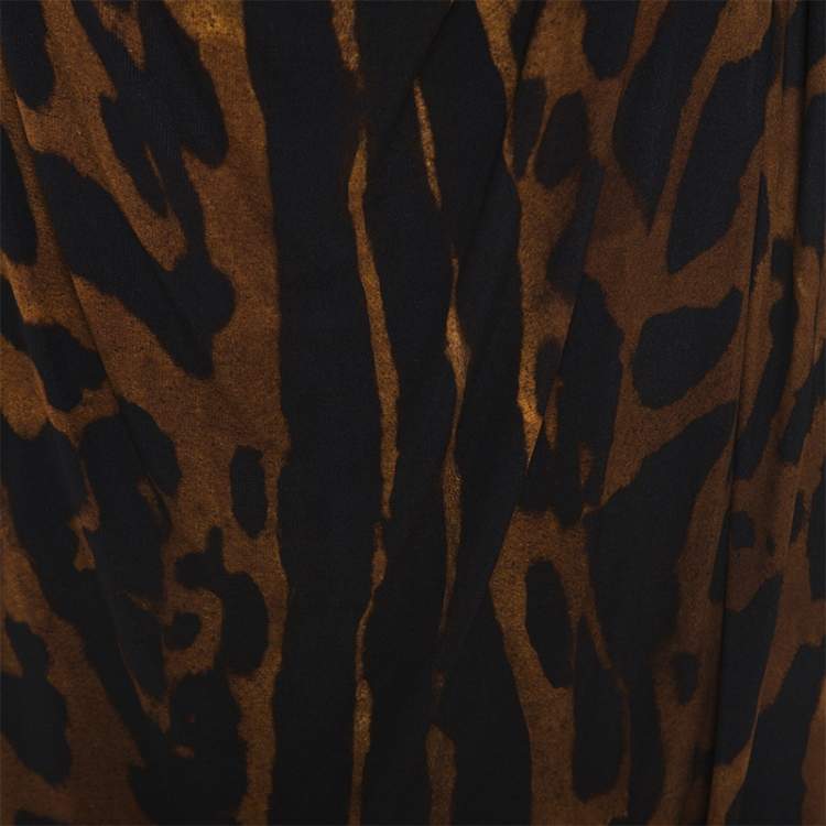 Pre Owned Alexander McQueen Brown Ocelot Print Chiffon Midi Dress S
