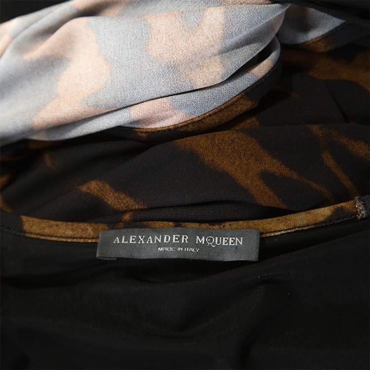 Pre Owned Alexander McQueen Brown Ocelot Print Chiffon Midi Dress S
