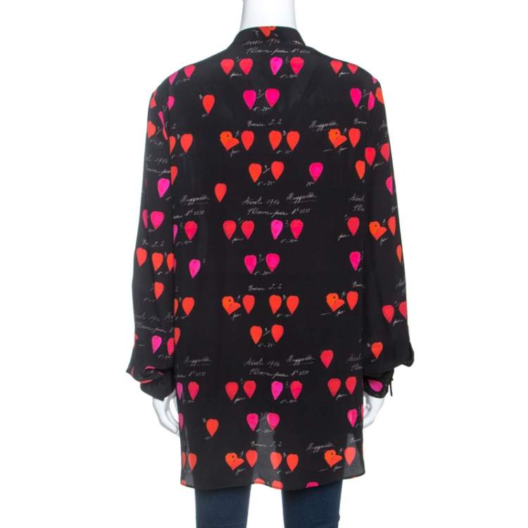 Pre Owned Alexander McQueen Black Printed Silk Front Button Shirt M
