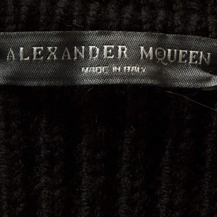 Pre Owned Alexander McQueen Black Wool Sculpt Rib Knit Peplum Cardigan S