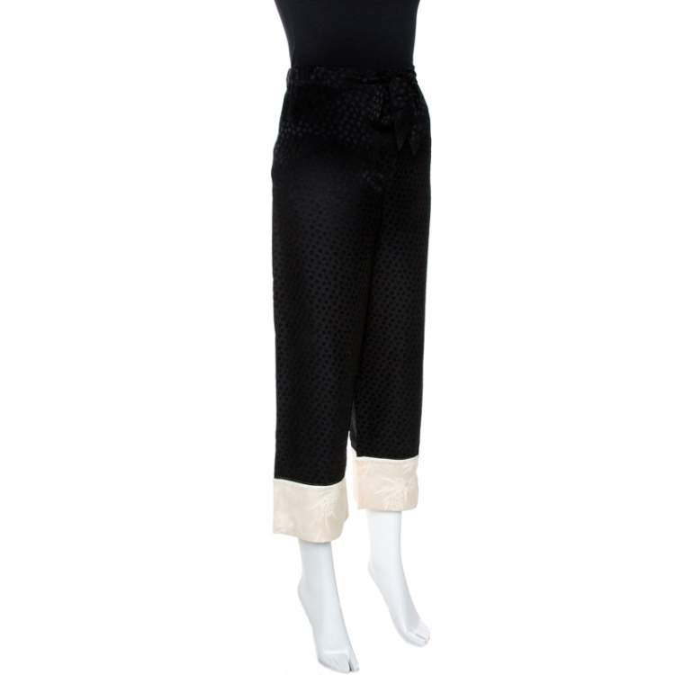 Pre Owned Alexander McQueen Black Silk Jacquard Contrast Hem Detail Pants M