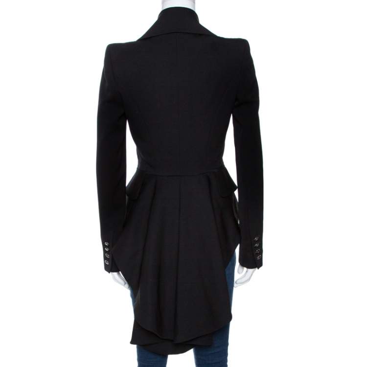 Pre Owned Alexander McQueen Black Wool Embellished Tail Blazer S