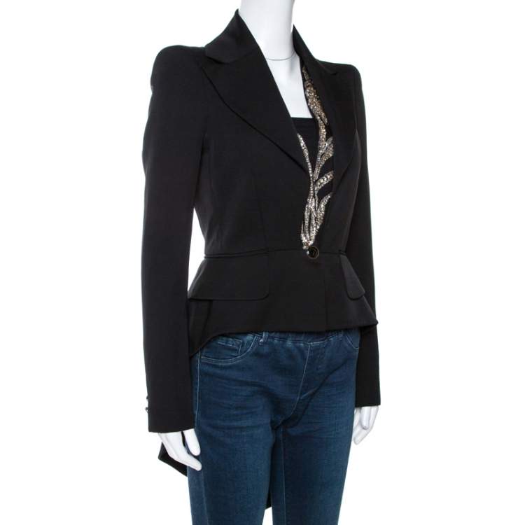 Pre Owned Alexander McQueen Black Wool Embellished Tail Blazer S
