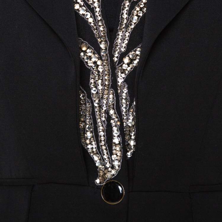 Pre Owned Alexander McQueen Black Wool Embellished Tail Blazer S