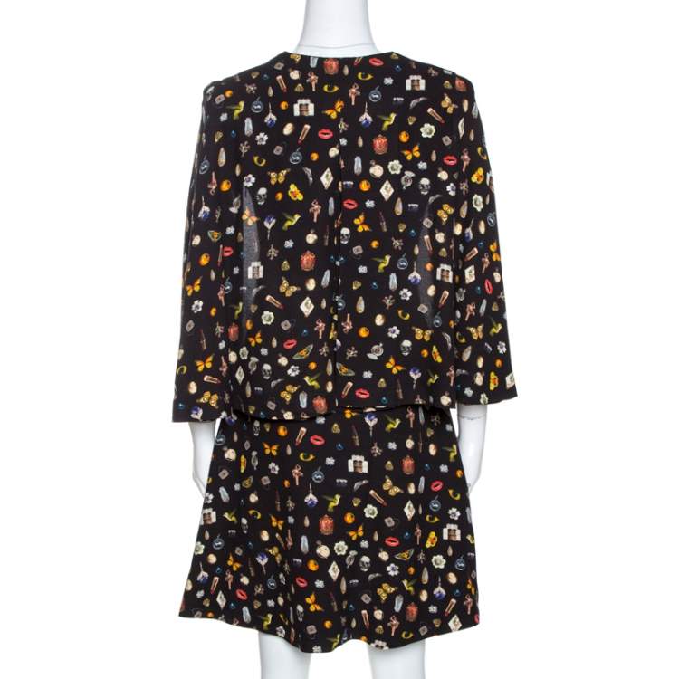 Pre Owned Alexander McQueen Brown Obsession Print Crepe Cape Sleeve Dress S