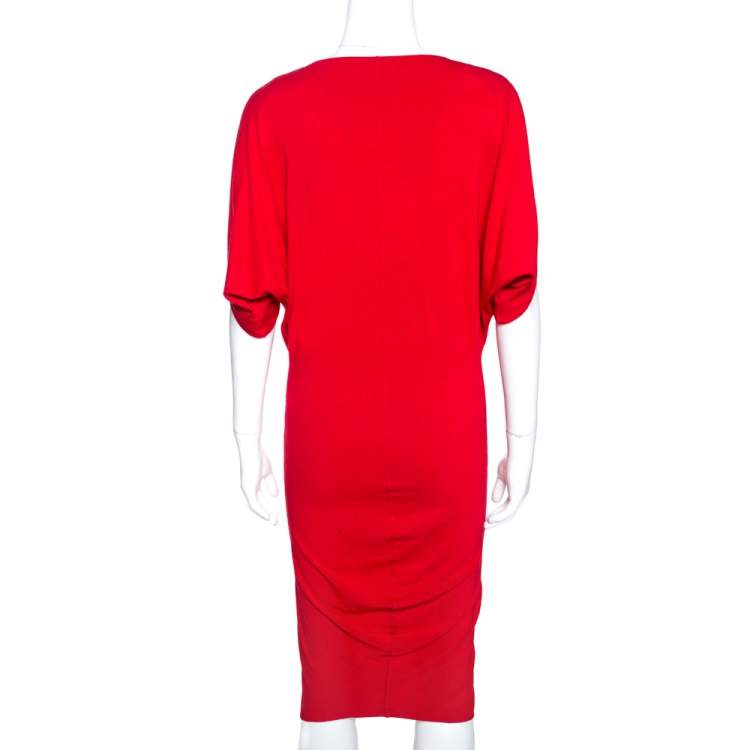 Pre Owned Alexander McQueen Red Stretch Knit Sleeveless Fitted Dress S