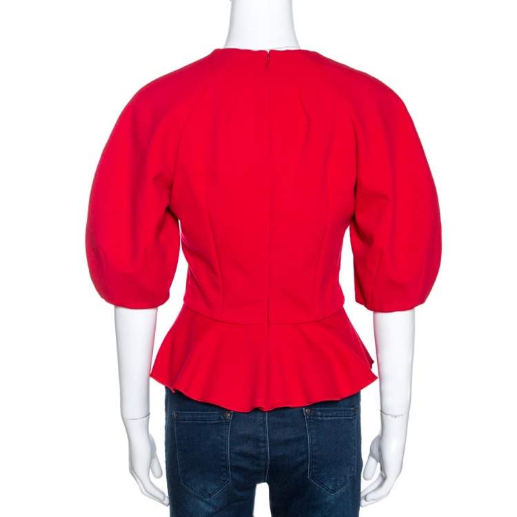 Pre Owned Alexander McQueen Red Raglan Sleeve Peplum Top S